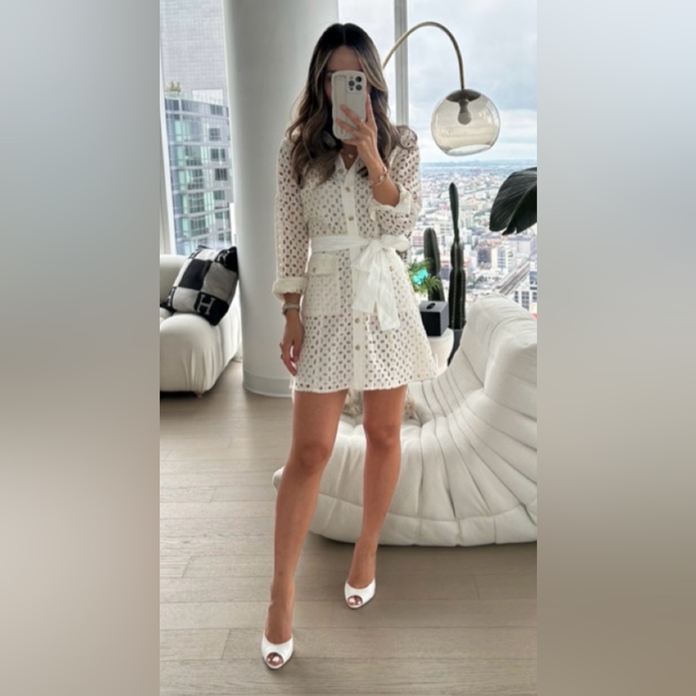 Zara Belted White Lace Dress